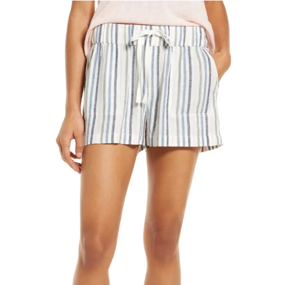 Caslon Stripe Paperbag Shorts Blue White XL Belted Cuff Linen Wide Leg NEW - Picture 3 of 9